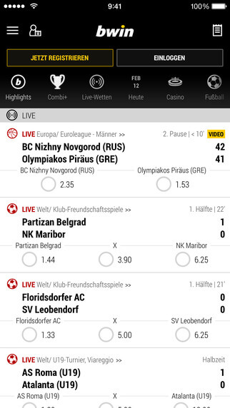 bwin App Screenshot