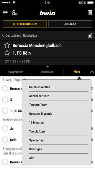 bwin App Screenshot