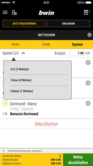 bwin App Screenshot